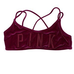 Victoria's Secret PINK Velour Embroidered Spell Out Bikini Top Pink Purple Small
